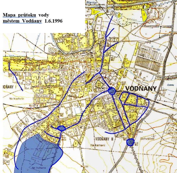 Mapa průtoku vody skrze město