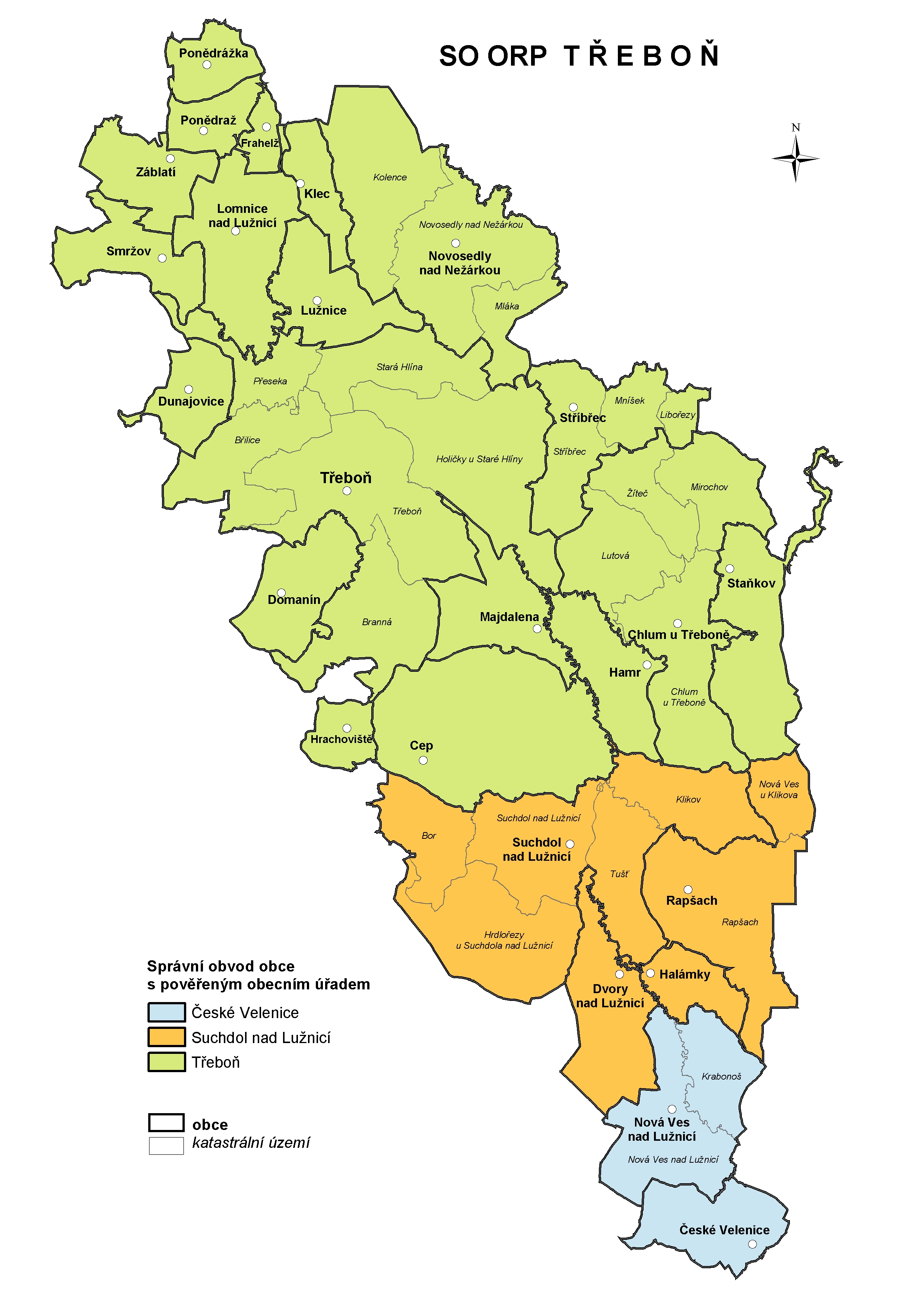 Administrativní mapa správního obvodu ORP Třeboň (zdroj ČSÚ)