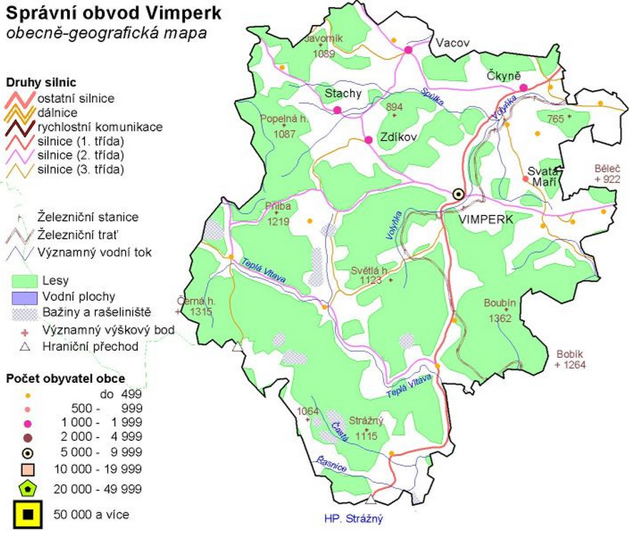 Obecně geografická mapa území ORP Vimperk (zdroj ČSÚ)